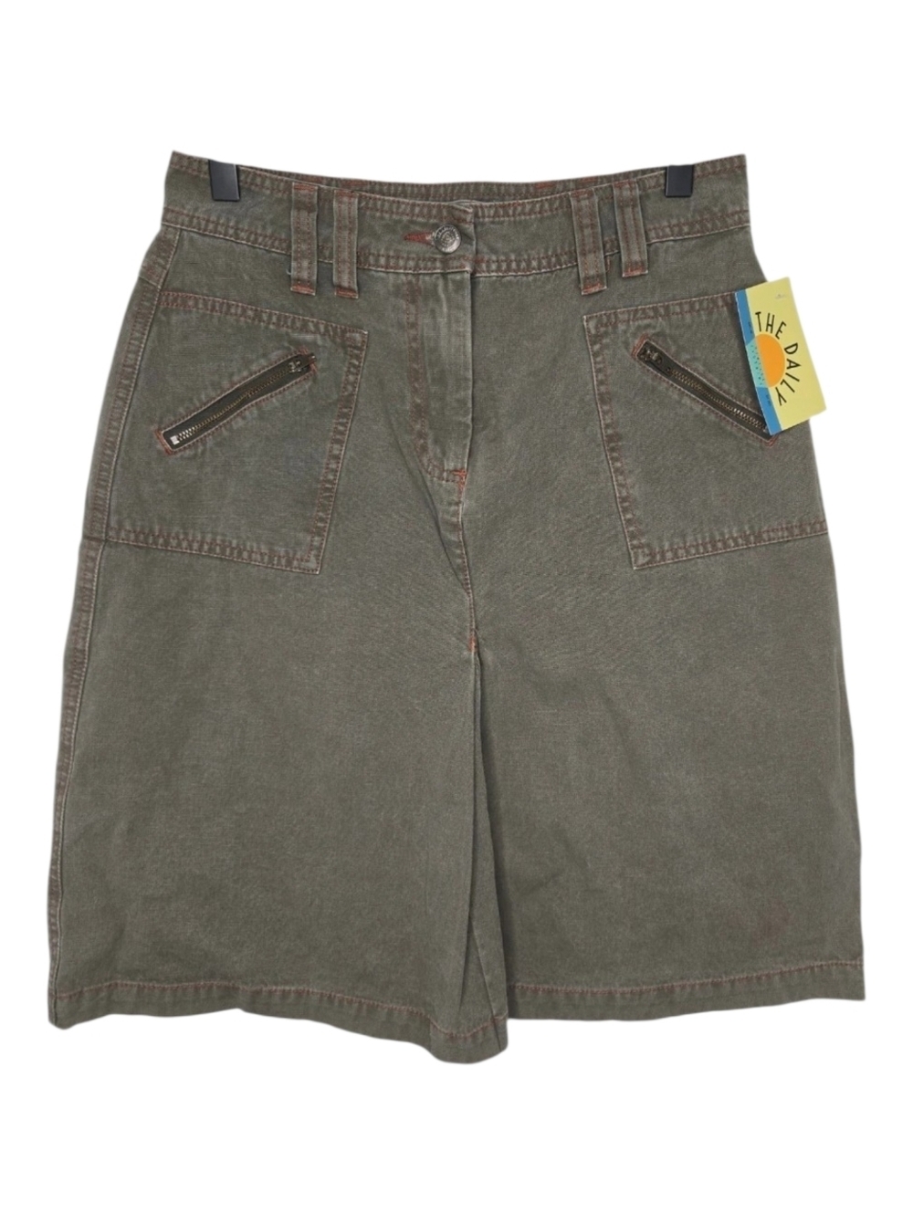 Isabella Bird Womens Olive Green Y2K Pleated Utility Cargo Denim Jean Skirt 6
